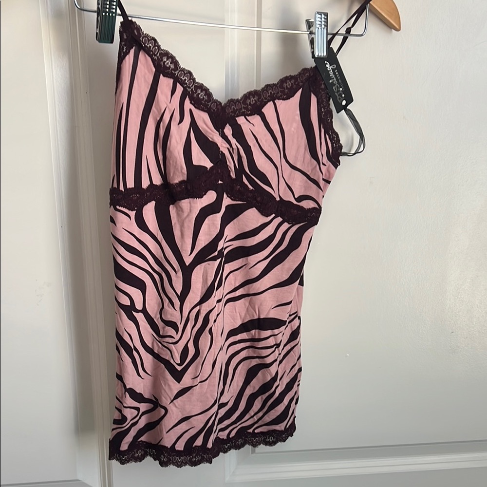 Pink Zebra Print Lace Trim Chemise